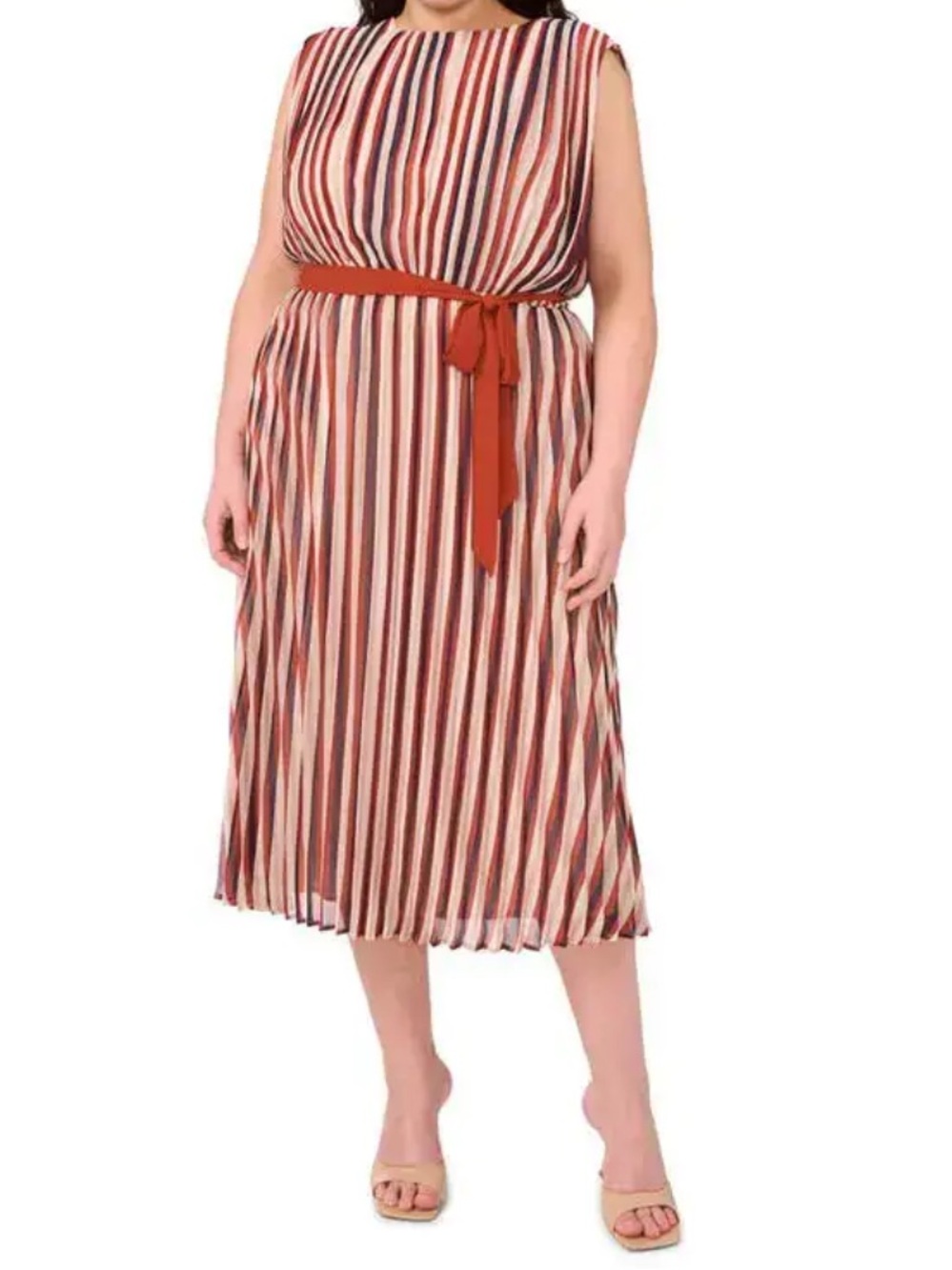Halogen Brandy Street Stripe Pleated Belted Dress